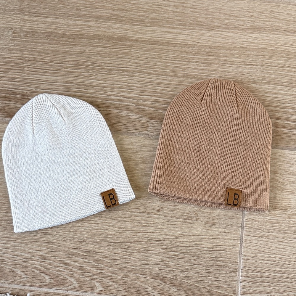 2 Little Bipsy Knit Beanie Set - White and Tan